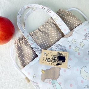 Uzsonnás táska szett kis hercegnő, Kids zero waste csomagolás - táska & tok - uzsonna- & ebéd tartó - ebéd tasak, doboz - Meska.hu