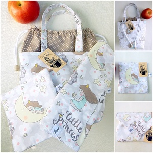 Uzsonnás táska szett kis hercegnő, Kids zero waste csomagolás, Táska & Tok, Uzsonna- & Ebéd tartó, Ebéd tasak, doboz, Varrás, Patchwork, foltvarrás, MESKA