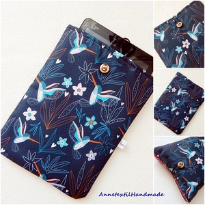  Könyvtok, tablettok, sötétkék, kolibris, vízhatlan - táska & tok - ebook & tablet tok - Meska.hu