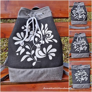 Pávás, népi virágos többfunkciós hátizsák/oldaltáska  - Meska.hu