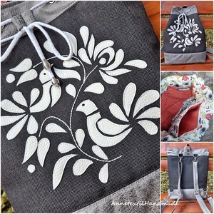 Pávás, népi virágos többfunkciós hátizsák/oldaltáska  - táska & tok - hátizsák - hátizsák - Meska.hu