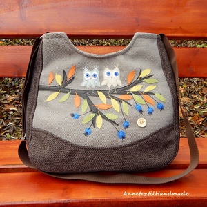 Univerzális női pakolós válltáska őszi leveles, áfonyás, baglyos, Táska & Tok, Kézitáska & válltáska, Nagy pakolós táska, Varrás, Hímzés, MESKA