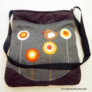 Gömbvirágos, madaras midi cross bag  - táska & tok - kézitáska & válltáska - vállon átvethető táska - Meska.hu