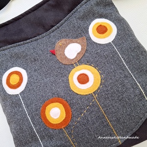 Gömbvirágos, madaras midi cross bag  - táska & tok - kézitáska & válltáska - vállon átvethető táska - Meska.hu