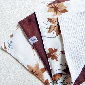 Mosható törlőkendő és zsebkendő tartó szett barna, virágos - otthon & életmód - konyhafelszerelés, tálalás - konyhai textil - konyharuha & törlőkendő - Meska.hu