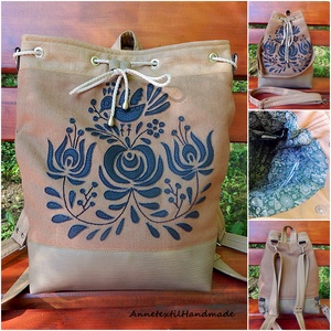 Matyó madaras többfunkciós hátizsák/oldaltáska, barna , Táska & Tok, Variálható táska, Varrás, Patchwork, foltvarrás, MESKA