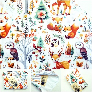 Újraszalvéta őzikés,  erdei állatos környezettudatos vízhatlan csomagoló - annetextil, Táska & Tok, Uzsonna- & Ebéd tartó, Szendvics csomagoló, Varrás, Patchwork, foltvarrás, MESKA