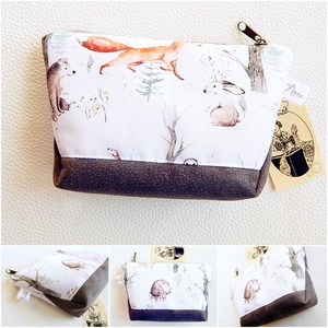 Neszesszer, ék oldalú, erdei állatos, szürke  , Táska & Tok, Pénztárca & Más tok, Kártyatartó & Irattartó, Varrás, Patchwork, foltvarrás, MESKA