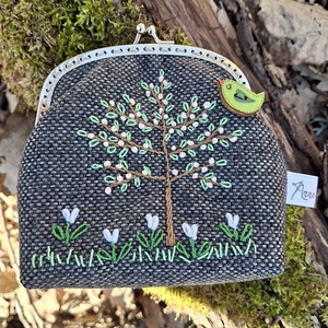 Cseresznye fa, virágos, madaras, tavaszi keretes pénztárca, csatos tárca  - Meska.hu