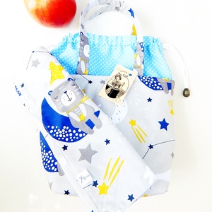 Uzsonnás táska szett maci a holdon, Kids zerowaste csomagolás - Meska.hu