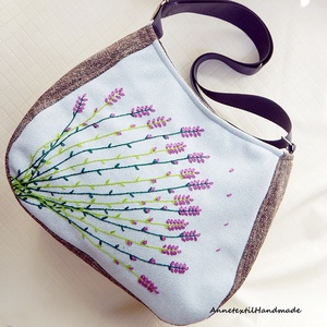 Kézzel hímzett levendulás egyedi BigBag válltáska - táska & tok - kézitáska & válltáska - nagy pakolós táska - Meska.hu