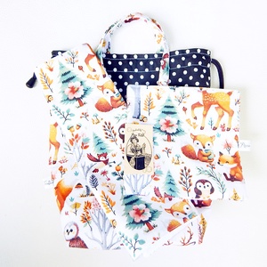 Újraszalvéta őzikés,  erdei állatos környezettudatos vízhatlan csomagoló - annetextil - táska & tok - uzsonna- & ebéd tartó - szendvics csomagoló - Meska.hu