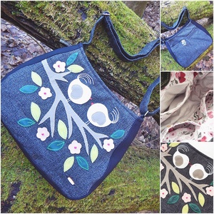 Nagy pakolós női válltáska, hímzett szerelmes madárkák, crossbody szövet és textilbőr táska (BigBag) - táska & tok - kézitáska & válltáska - nagy pakolós táska - Meska.hu