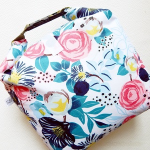 Ételhordó uzsonnás táska Rolltop lunch bag tépőzáras csatos záródással rózsa mintával - táska & tok - uzsonna- & ebéd tartó - ebéd tasak, doboz - Meska.hu