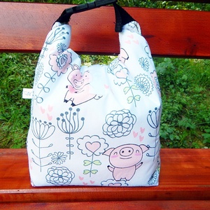 Uzsonnás táska malacka mintás, csatos, vízhatlan béléssel - Tuck-Bag - Meska.hu