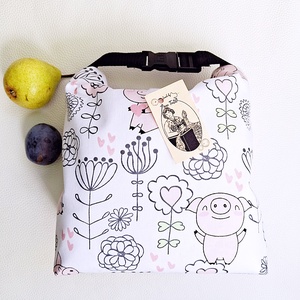 Ebédtáska és uzsonnás kistáska - Csatos rolltop lunch bag - Tépőzáras szabályozható ételhordó vidám malacka - táska & tok - uzsonna- & ebéd tartó - ebéd tasak, doboz - Meska.hu