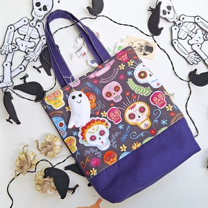 Halloween táska � Dia de los Muertos cukorkagyűjtő kistáska szellemmel gyerekeknek - Sugar Skull - Meska.hu