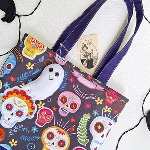 Halloween táska � Dia de los Muertos cukorkagyűjtő kistáska szellemmel gyerekeknek - Sugar Skull - otthon & életmód - dekoráció - halloween - halloweeni cukorkagyűjtők és cukorkatartók - Meska.hu