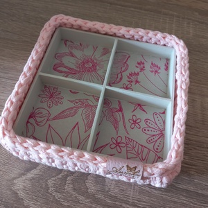 Ékszertároló, ékszertartó (kicsi rekeszes), Ékszer, Ékszertartó, Ékszerdoboz, Decoupage, transzfer és szalvétatechnika, Horgolás, MESKA