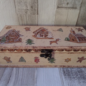 Bejglis doboz,sütis doboz mézeskalács mintával, Otthon & Életmód, Dekoráció, Asztal és polc dekoráció, Díszdoboz, Decoupage, transzfer és szalvétatechnika, MESKA