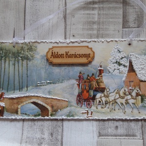 Téli tájképes ajtódísz,üdvözlőtábla, Otthon & Életmód, Dekoráció, Ajtó- és ablak dekoráció, Ajtódísz & Kopogtató, Decoupage, transzfer és szalvétatechnika, MESKA