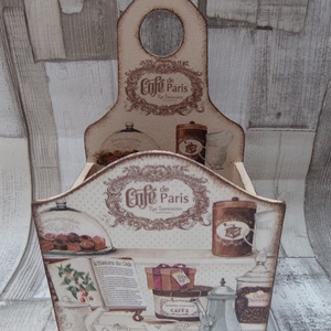 Kávé mintás fakanáltartó, Otthon & Életmód, Konyhafelszerelés, tálalás, Sütés, főzés, Fakanál & Fakanáltartó, Decoupage, transzfer és szalvétatechnika, MESKA