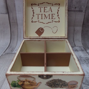 Teafiltertartó,teásdoboz 4 rekeszes Tea Time teás mintával - otthon & életmód - konyhafelszerelés, tálalás - konyhai tárolás - tea & kávé tárolás - Meska.hu