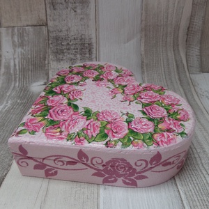  Szív alakú tükrös ékszeres doboz virág mintával, Ékszer, Ékszertartó, Ékszerdoboz, Decoupage, transzfer és szalvétatechnika, Festett tárgyak, MESKA