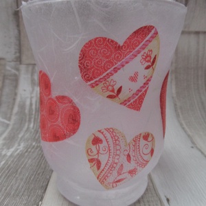 Szerelmes szívek szív mintás mécsestartó üveg, Otthon & Életmód, Gyertya, illat, aroma, Mécses és mécsestartó, Decoupage, transzfer és szalvétatechnika, MESKA