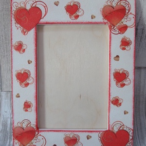 Szív mintás fényképkeret/fotókeret 10x15 cm-es képhez, Otthon & Életmód, Dekoráció, Kép & Falikép, Képkeret, Decoupage, transzfer és szalvétatechnika, MESKA