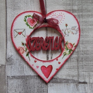 Szív  alakú dísz Szeretlek felirattal különböző mintákkal, Otthon & Lakás, Dekoráció, Fali és függő dekoráció, Betű & Név, Decoupage, transzfer és szalvétatechnika, Meska