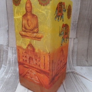 Asztali lámpa,éjjeli lámpa,hangulatlámpa indiai buddha mintával, Otthon & Lakás, Lámpa, Hangulatlámpa, Decoupage, transzfer és szalvétatechnika, MESKA