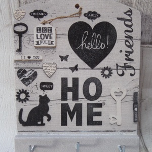 Fali kulcstartó Hello Home vagy romantikus rózsa Eiffel toronymintával 3 akasztós - otthon & életmód - dekoráció - fali és függő dekoráció - fali kulcstartó - Meska.hu