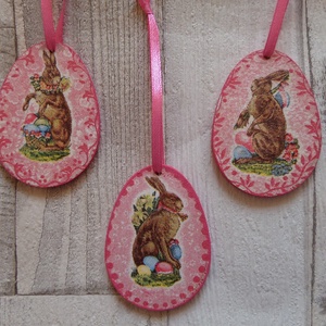 Húsvéti tojás alakú függődísz,barkadísz nyuszis mintával - otthon & életmód - dekoráció - fali és függő dekoráció - függődísz - Meska.hu
