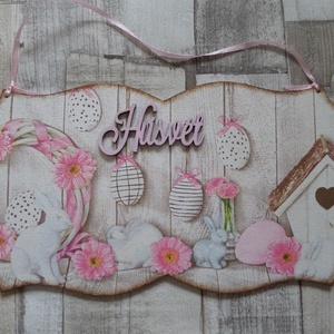 Húsvéti mintás ajtódísz,üdvözlőtábla,falidísz, Otthon & Életmód, Dekoráció, Ajtó- és ablak dekoráció, Ajtódísz & Kopogtató, Decoupage, transzfer és szalvétatechnika, MESKA