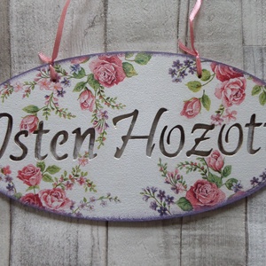 Romantikus rózsa és tavaszi virág mintás Isten Hozott vagy Édes Otthon feiratos  ajtódísz,üdvözlőtábla,függődísz - otthon & életmód - dekoráció - ajtó- és ablak dekoráció - ajtódísz & kopogtató - Meska.hu