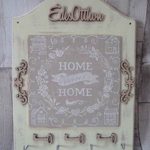 Fali kulcstartó Sweet Home mintával Édes Otthon felirattal - otthon & életmód - dekoráció - fali és függő dekoráció - fali kulcstartó - Meska.hu