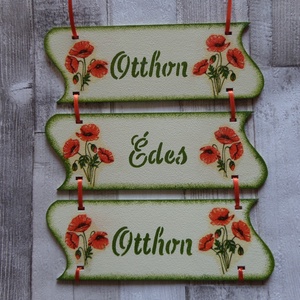 Pipacs mintás  Otthon Édes Otthon feliratú 3 részes ajtódísz,üdvözlőtábla, Otthon & Életmód, Dekoráció, Ajtó- és ablak dekoráció, Ajtódísz & Kopogtató, Decoupage, transzfer és szalvétatechnika, MESKA