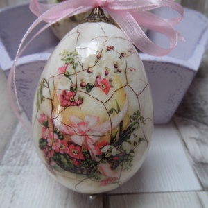 Vintage csibe mintás repedezett hatású húsvéti tojások, Otthon & Életmód, Dekoráció, Fali és függő dekoráció, Függődísz, Decoupage, transzfer és szalvétatechnika, MESKA