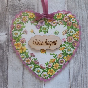 Tavaszi virágos ajtódísz,üdvözlőtábla,kopogtató szív alakú fodros szélű - otthon & életmód - dekoráció - ajtó- és ablak dekoráció - ajtódísz & kopogtató - Meska.hu