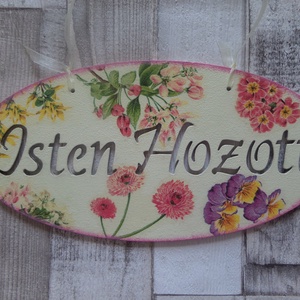 Romantikus rózsa és tavaszi virág mintás Isten Hozott vagy Édes Otthon feiratos  ajtódísz,üdvözlőtábla,függődísz - otthon & életmód - dekoráció - ajtó- és ablak dekoráció - ajtódísz & kopogtató - Meska.hu