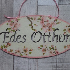 Rózsa,csresznyevirág vagy tavaszi virág mintás Édes Otthon feiratos  ajtódísz,üdvözlőtábla,függődísz - otthon & életmód - dekoráció - ajtó- és ablak dekoráció - ajtódísz & kopogtató - Meska.hu