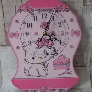Charmmy Kitty cica mintás falióra gyerekszobába, Otthon & Életmód, Dekoráció, Fali és függő dekoráció, Falióra & óra, Decoupage, transzfer és szalvétatechnika, MESKA