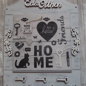 Fali kulcstartó  Home mintával Édes Otthon felirattal, Otthon & Életmód, Dekoráció, Fali és függő dekoráció, Fali kulcstartó, Decoupage, transzfer és szalvétatechnika, Festett tárgyak, MESKA