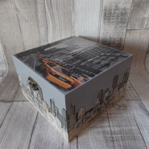New York taxi mintás fa doboz 15x15 cm - otthon & életmód - tárolás & rendszerezés - doboz - Meska.hu