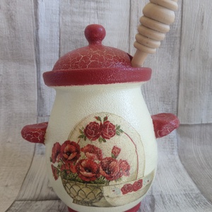 Vintage konyha,pipacs vagy tea mintás mézes csupor,méztartó, Otthon & Életmód, Konyhafelszerelés, tálalás, Konyhai tárolás, Méz & Vajtartó, Decoupage, transzfer és szalvétatechnika, MESKA