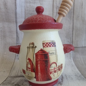 Vintage konyha,pipacs vagy tea mintás mézes csupor,méztartó - otthon & életmód - konyhafelszerelés, tálalás - konyhai tárolás - méz & vajtartó - Meska.hu