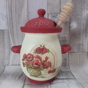 Vintage konyha,pipacs vagy tea mintás mézes csupor,méztartó - otthon & életmód - konyhafelszerelés, tálalás - konyhai tárolás - méz & vajtartó - Meska.hu