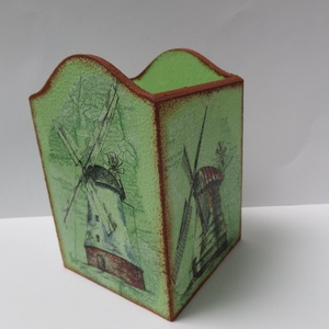 Asztali tolltartó,ceruzatartó,írószertartó szélmalom vagy nap és csillag mintával mintával, Otthon & Életmód, Tárolás & Rendszerezés, Íróasztali tároló, Decoupage, transzfer és szalvétatechnika, MESKA