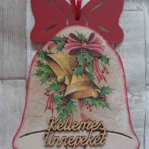 Karácsonyi mintás masnis harang alakú ajtódísz,üdvözlőtábla - karácsony - adventi díszek - adventi ajtódísz - Meska.hu